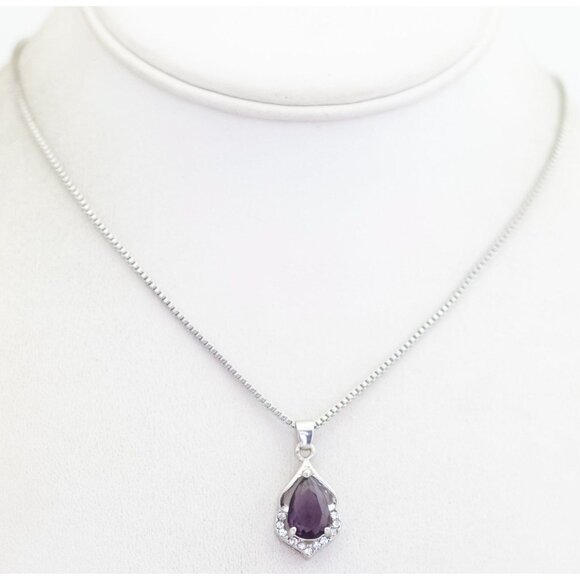 18 inch, Vintage Art Deco Teardrop Purple Beads Silver Tone Necklace - Q1 - Picture 2 of 3